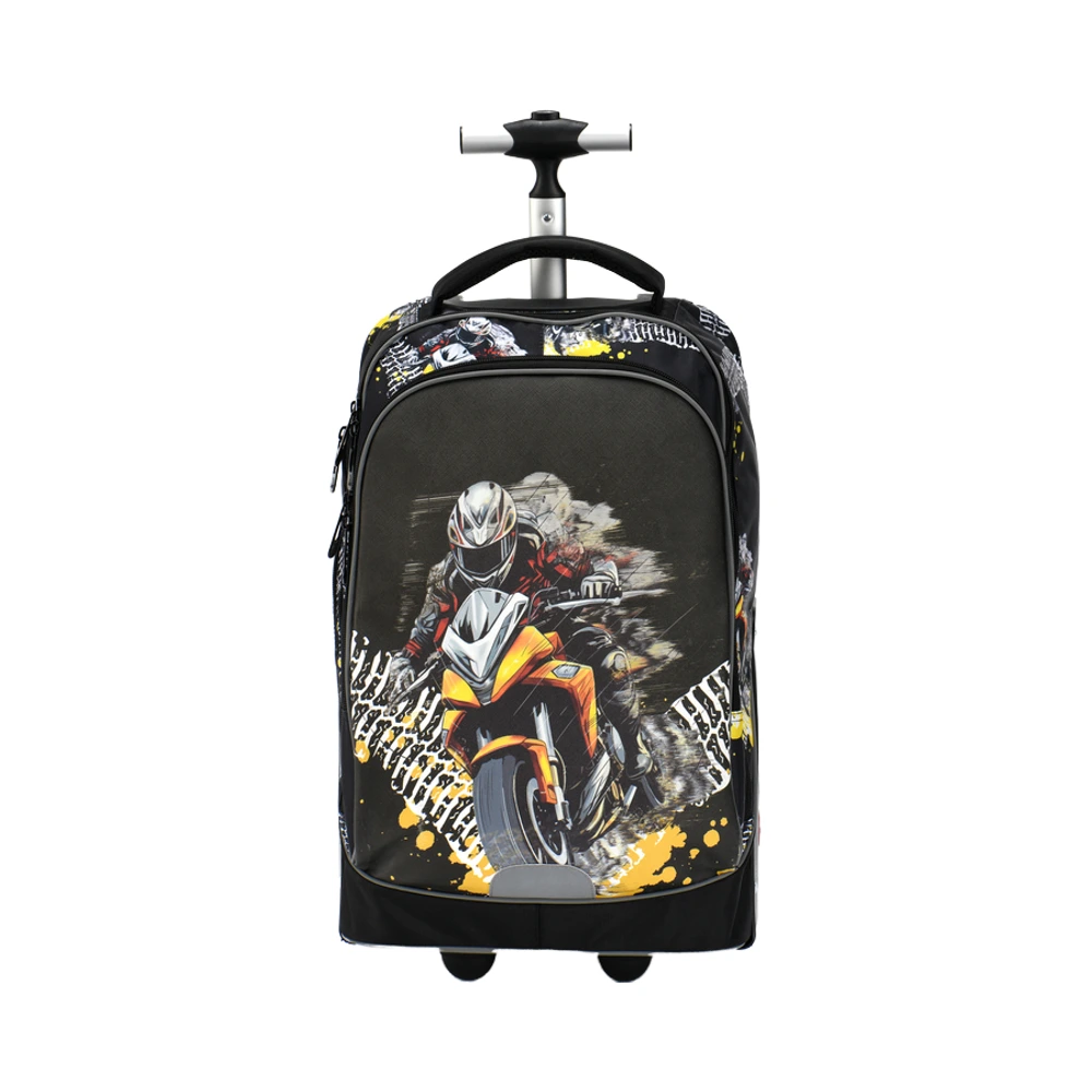 Detachable Black Motorcycle Student Kids Backpack Rolling College School Trolley Bags Waterproof Travel Backpacks With 2 Wheels 1