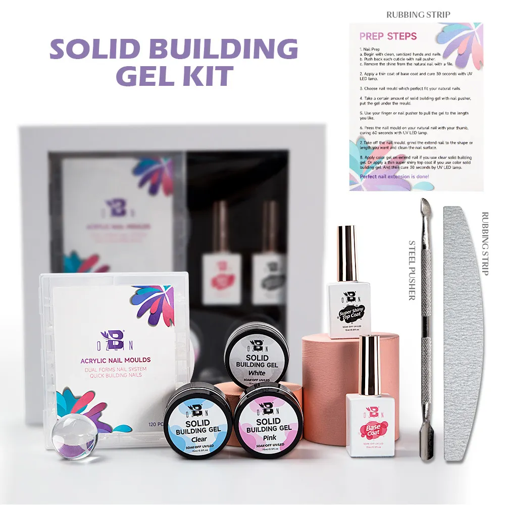 Bozlin 7pcs Solid Poly Builder Nail Gel Kit Non Stick 3D Nail Art Set 1