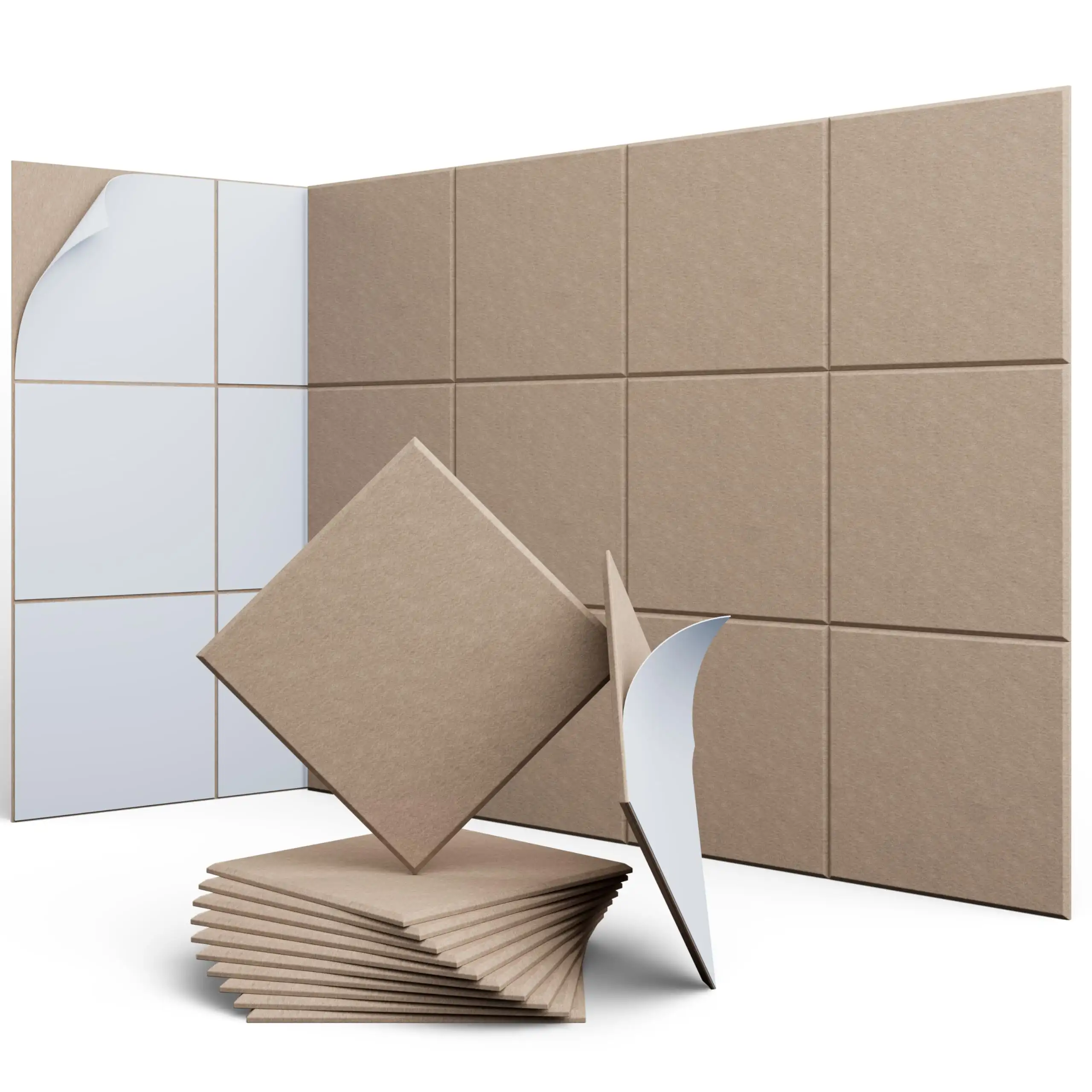 Painéal Aicéiseach Feilte Beige Ard-Dlúis PET Poileistear Laghdú Torainn Fuaimdhíonach 1