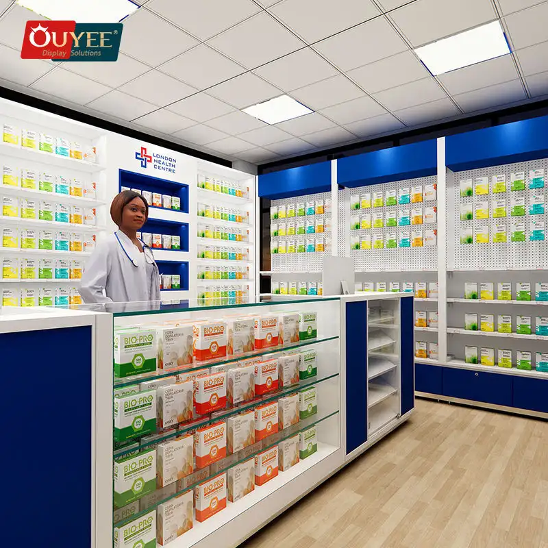 رفوف عرض الأدوية في الصيدليات - أرفف أثاث الصيدليات 1