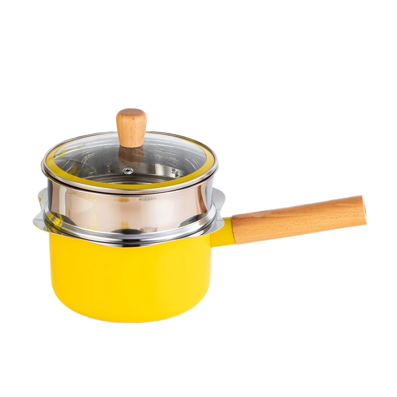 Small Household 304 Stainless Steel Soup & Stock Pot Wood Handle Glass Lid For Hot Milk Baby Food Supplements Instant Noodles 1