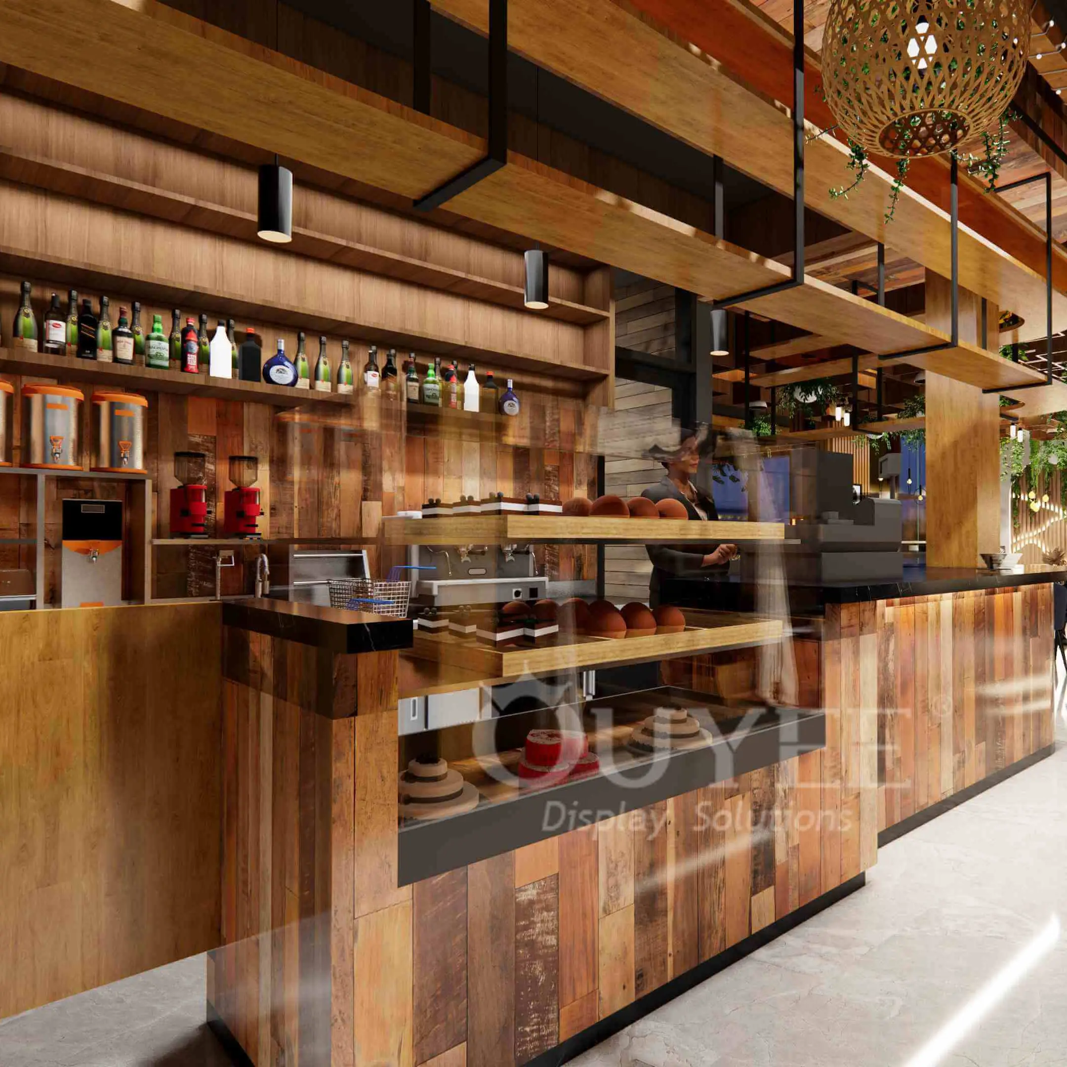 Wood Coffee Shop Bar Counter and Cafe Display Interior Furniture 1