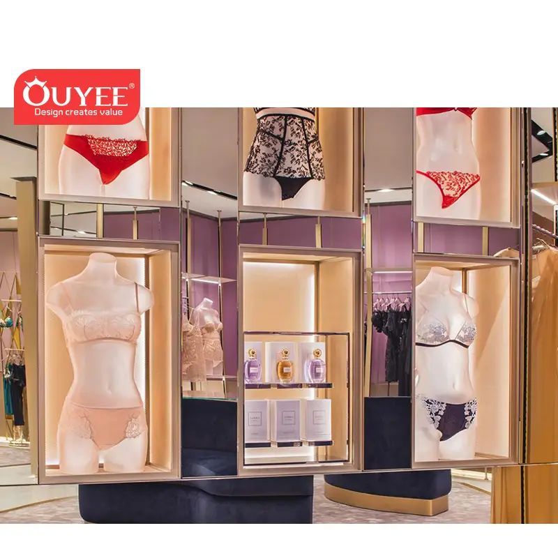 أثاث عرض الملابس الداخلية الخشبية للبيع بالتجزئة مع خزانة عرض زجاجية 1