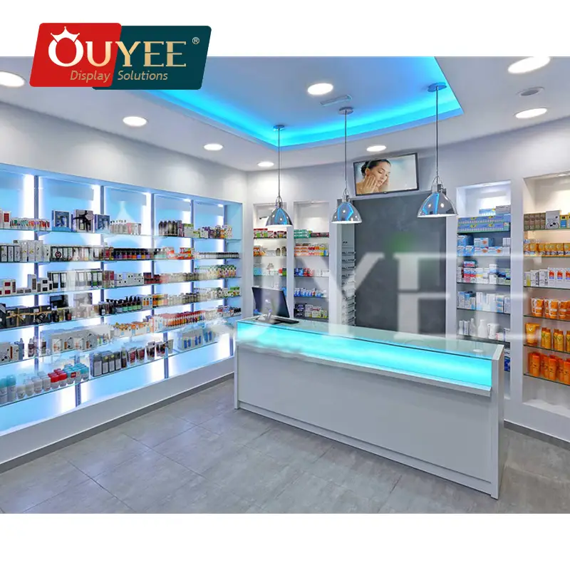 Wooden Pharmacy Interior Display Shelves & Counter Racks 1