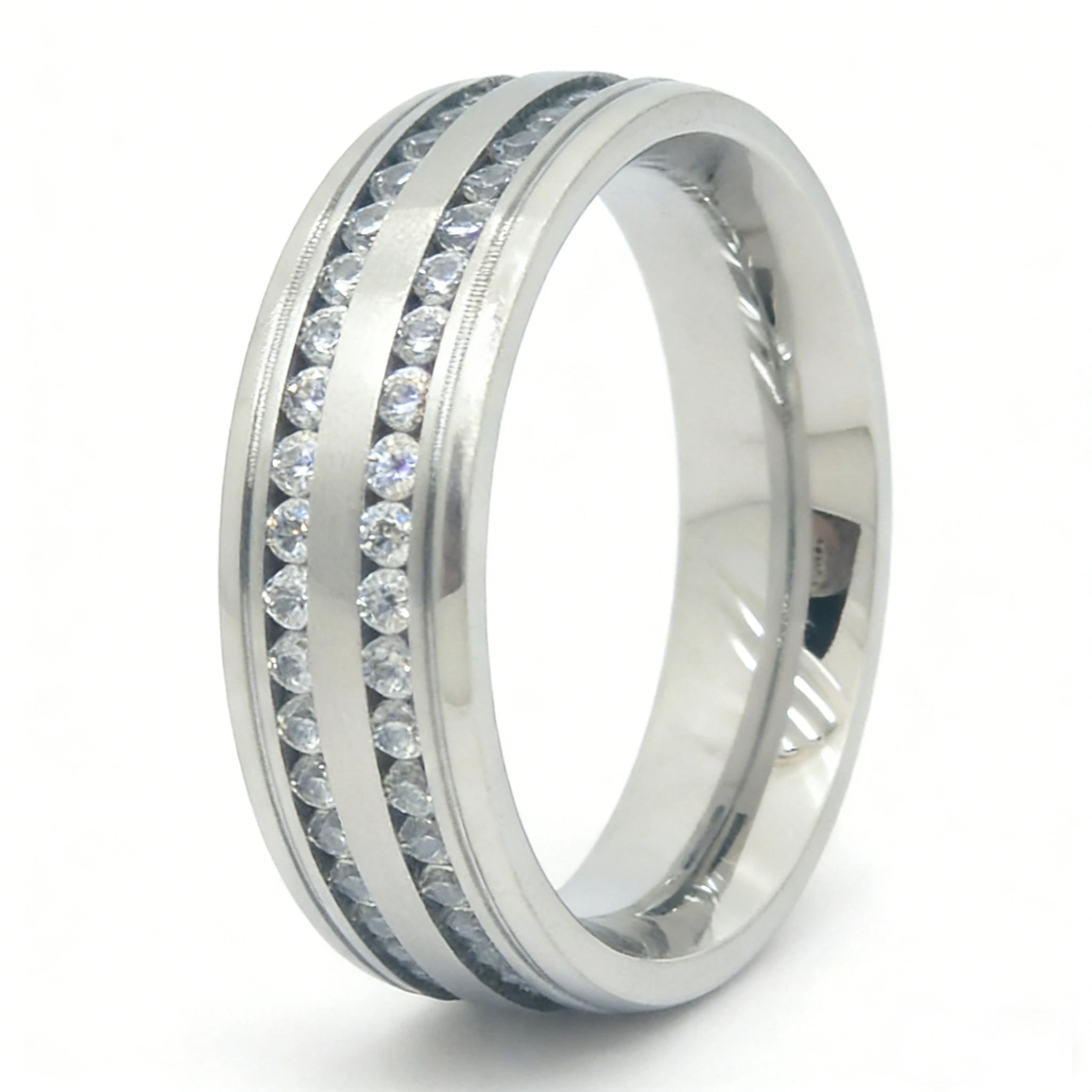 Anello nuziale classico di lusso per donna, con due file di diamanti creati in laboratorio, in platino 950. 1