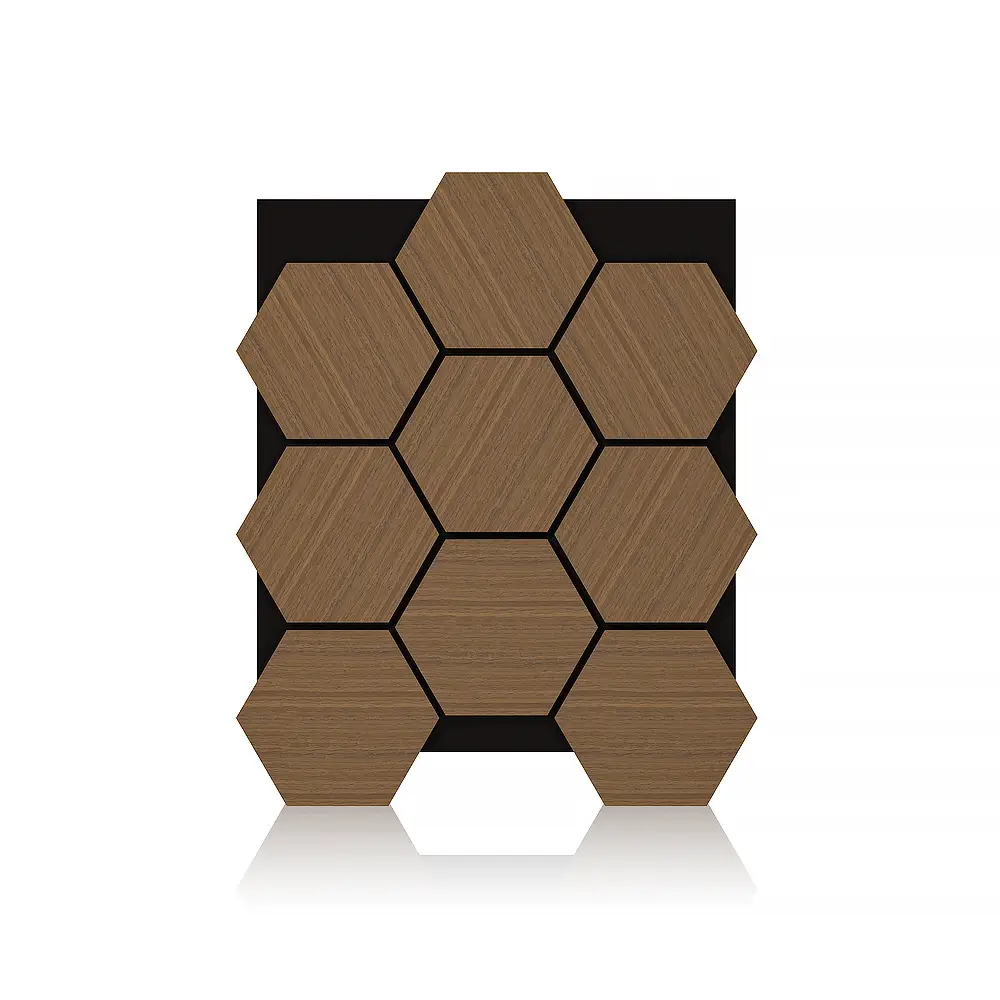 Hexagon Light Smoke Oak MDF Acoustic Wall Panels for Home and Hotel 1