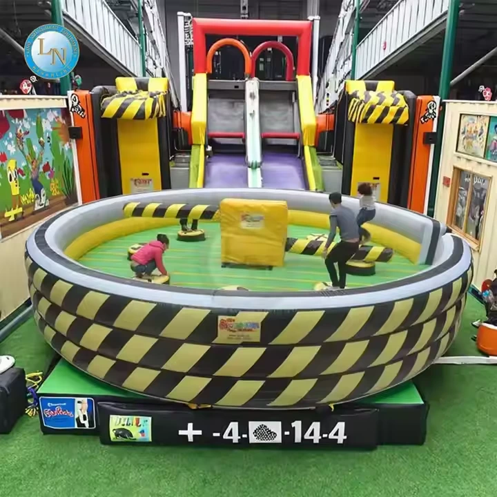 Rotating Bouncy Inflatable Obstacle Wipeout Sweeper Game With Inflatable Meltdown Mat 1