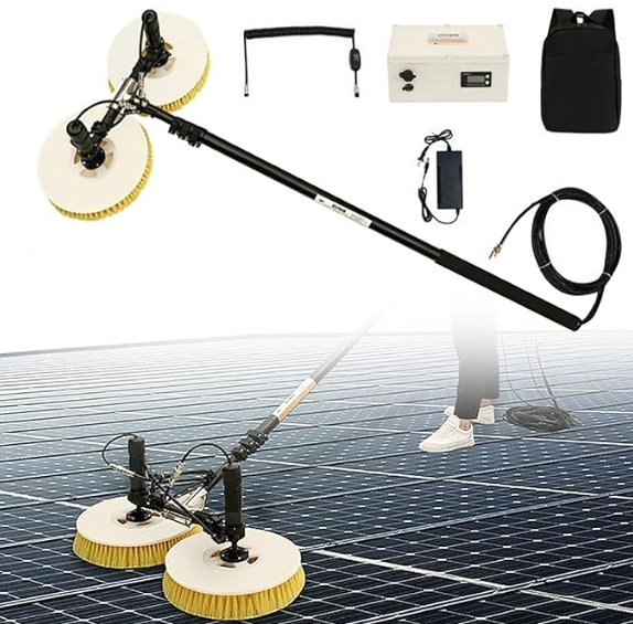 Kit de limpieza de paneles solares fotovoltaicos eléctricos de doble cabezal con poste alimentado por agua 1