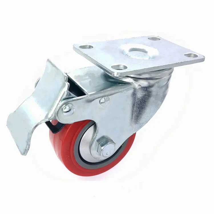 75mm Red PVC casters wheel with single ball bearing 3 inch red PVC castors wheel with top plate1 1