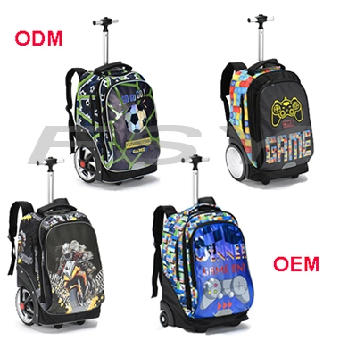 Game-on School Custom Trolley Bags Polyester Large Capacity Fashion Design Big Wheels Casual Bag Kids Student Wheeled Backpack 1