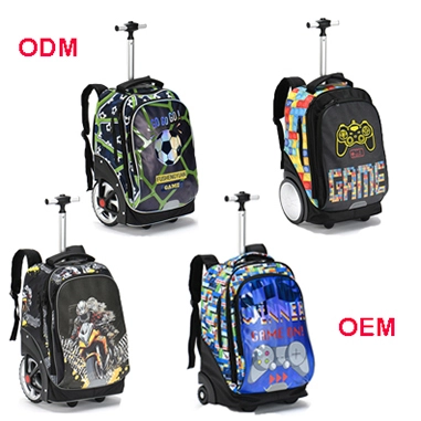 Game-on School Custom Trolley Bags Polyester Large Capacity Fashion Design Big Wheels Casual Bag Kids Student Wheeled Backpack 1