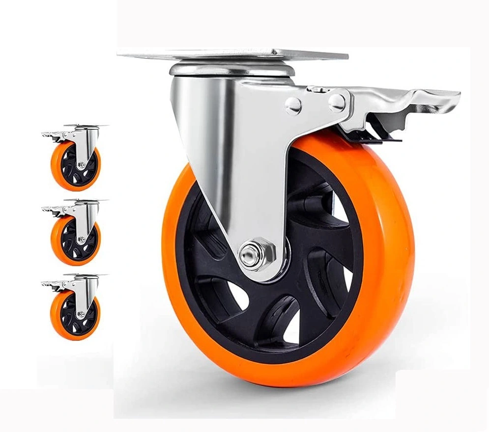 100mm 4 Inch Industrial Pvc Orange Swivel Trolly Wheel Heavy Duty Wheels Caster With Brake 1