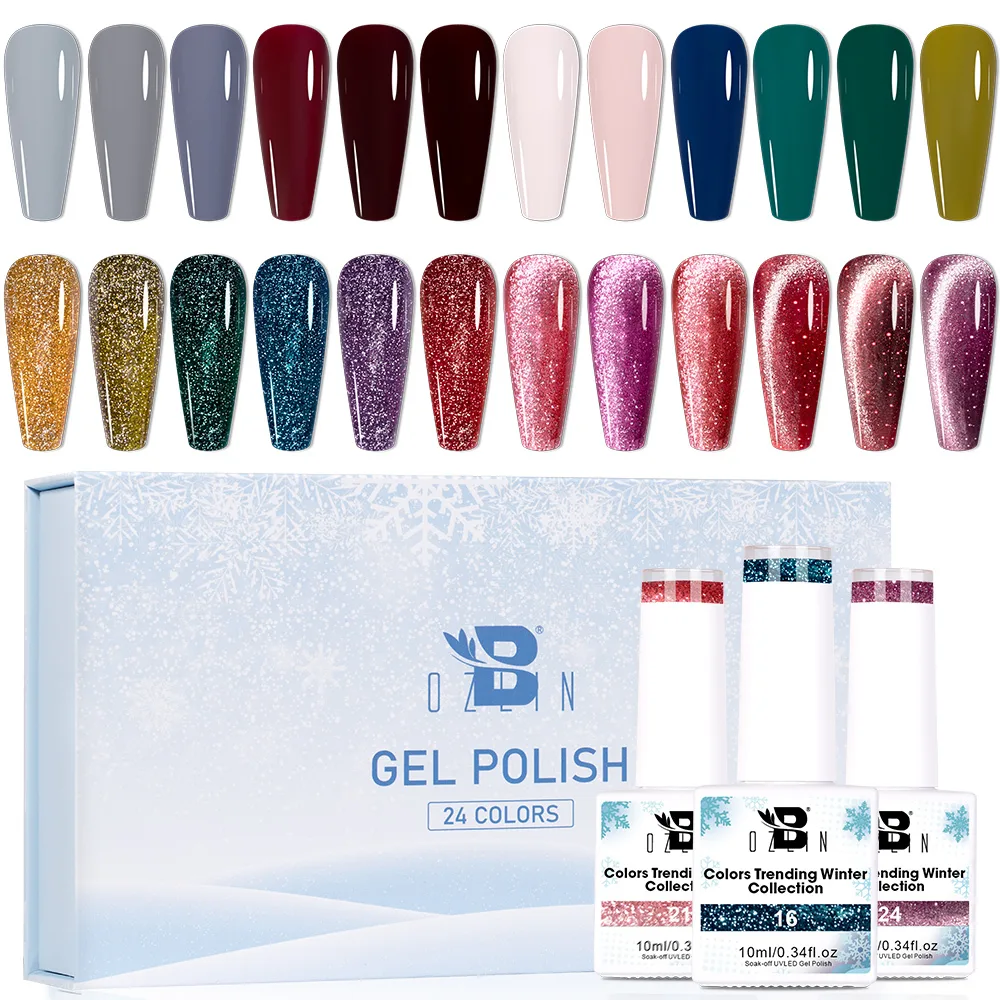 Набор гель-лаков Bozlin Cat Eye Glitter Gel Polish, 24 цвета, 10 мл, без Hema, веганский, УФ-гель. 1