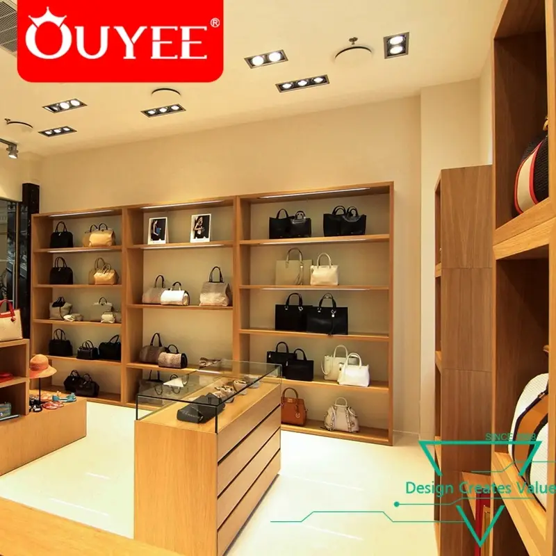 Vetrina espositiva in legno per borse e ripiano per l'esposizione delle borse 1