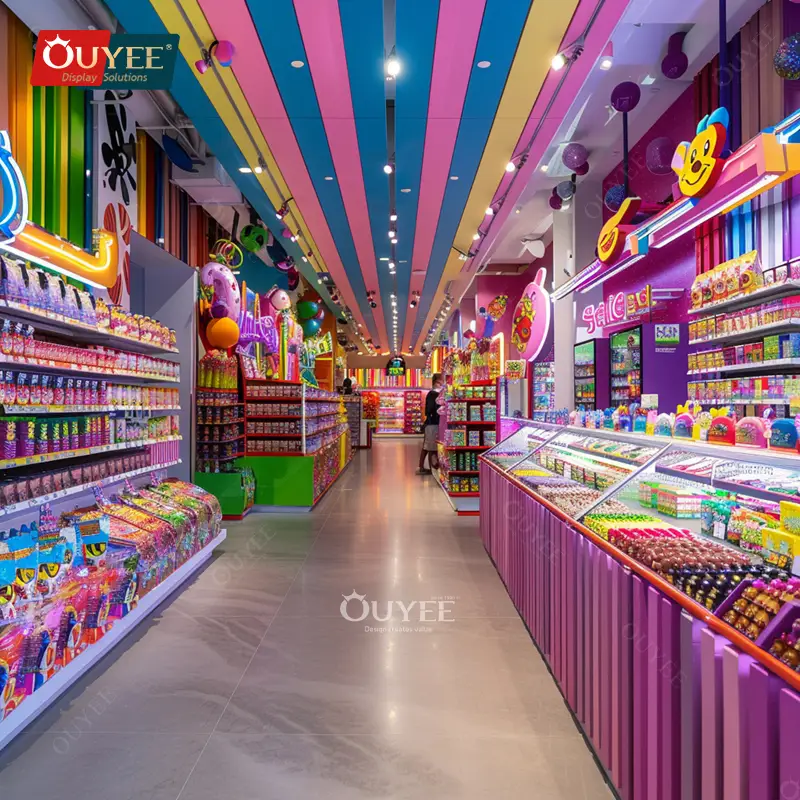 Wandregal aus Holz für Schokoladen-, Süßwaren- und Snackgeschäfte 1