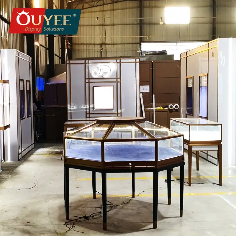 Vetrina da banco in vetro dorato per gioielli - Vetrina per negozi 1