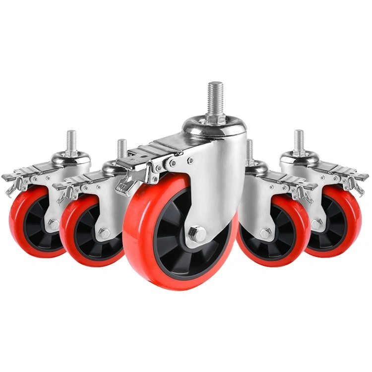Medium Heavy Warehouse Duty Black Pp Core Red Pp 3 Inch Revolving Castor Wheels For Trolley 1