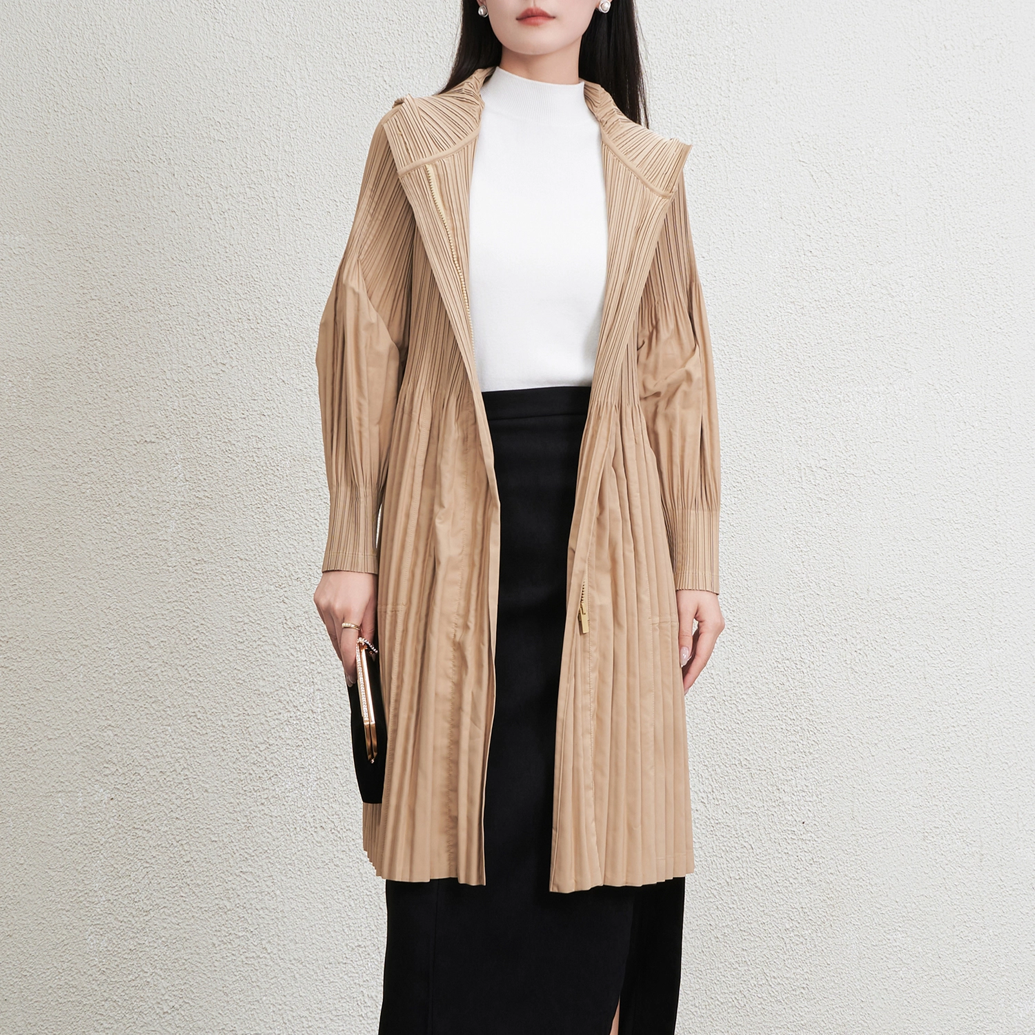 سترة واقية من الرياح مطوية متوسطة الطول للنساء من المصنع مباشرة بزر واحد 1