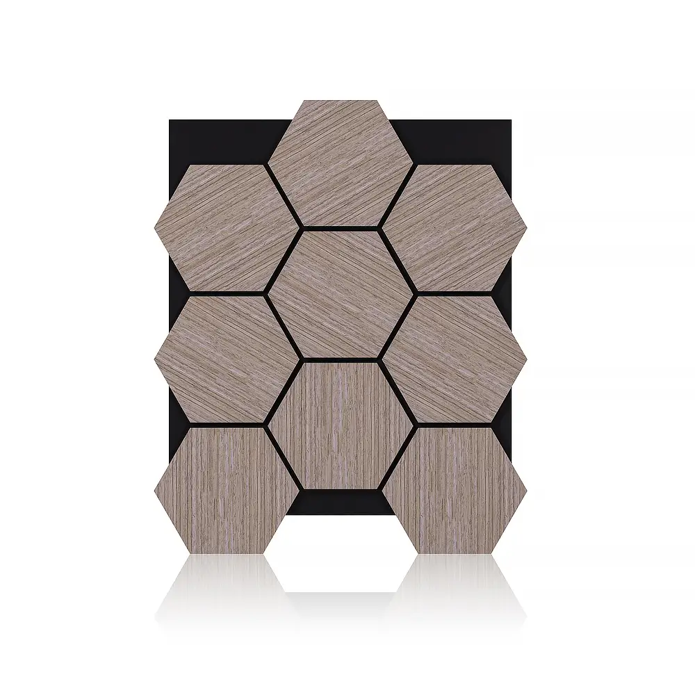Walnut Hexagon Wood Slat Acoustic Wall Panels with Soundproofing for Interiors 1