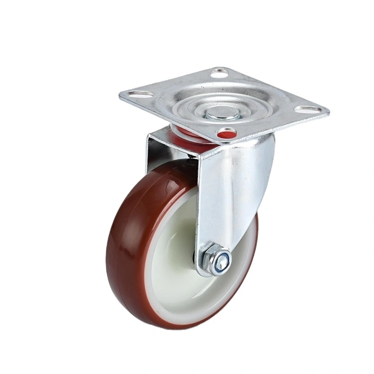 European Style 100x80mm Plate Factory Price 3 4 5 Inch Red Polyurethane Urethane Caster Wheel For Trolleys 1