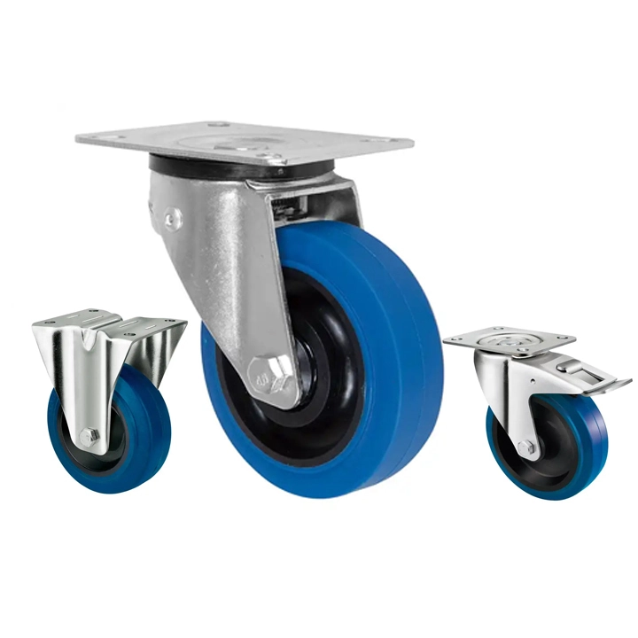 200 Kg Capacity Luxury European Style 5 Inch Industrial Heavy Duty Retractable Blue High Elastic Rubber Caster Wheel 1