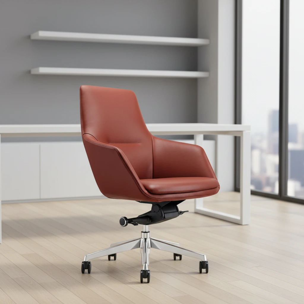Sedia da ufficio direzionale con schienale alto in vera pelle di alta qualità, design moderno, struttura in alluminio, design ergonomico per un ufficio di livello superiore 1