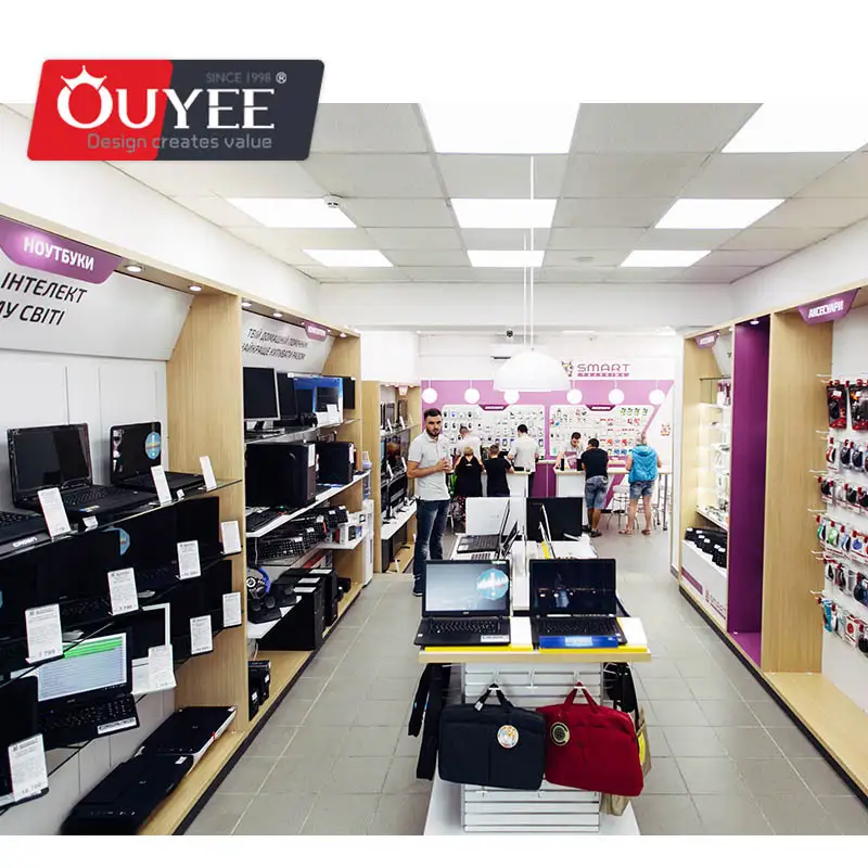 ديكور داخلي لمتجر جوالات، واجهة عرض خشبية مخصصة للإكسسوارات 1