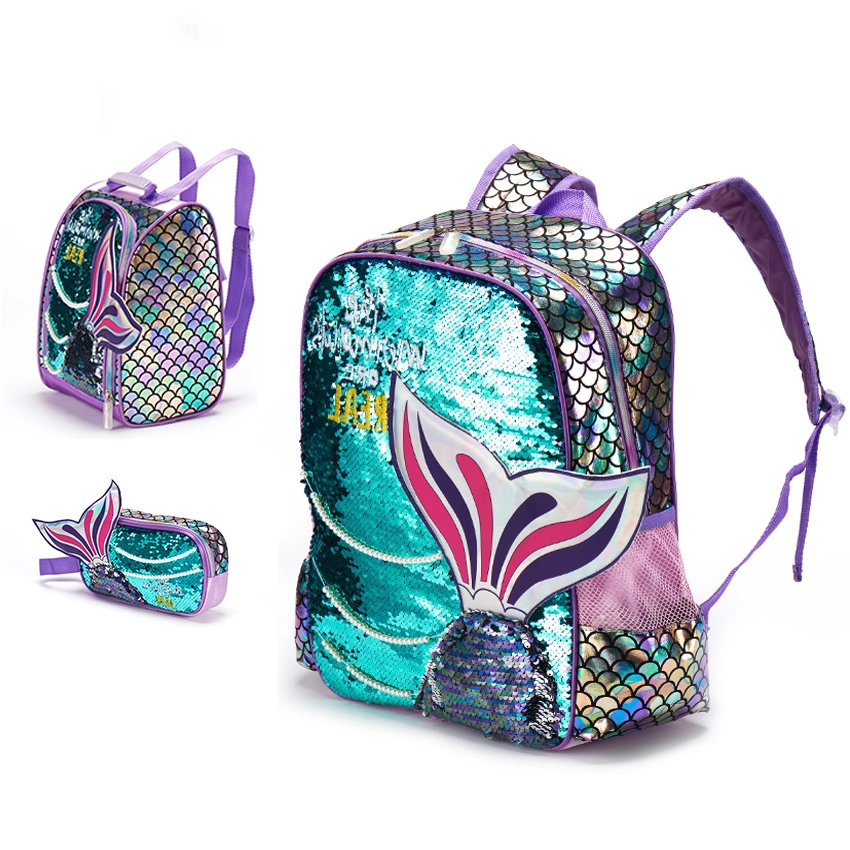 Fsy Custom New Style Girls Sequins School Bags Sets For Kids Girls Cartoon Backpack 3 Pieces Lunch Pencil Bag Box For Children 1