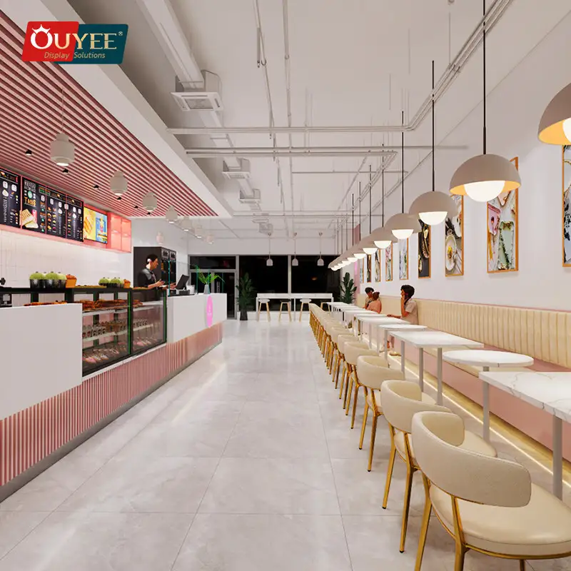 Frontschrank aus Holz für Theke in Milch- und Kaffeeläden, Rosa 1