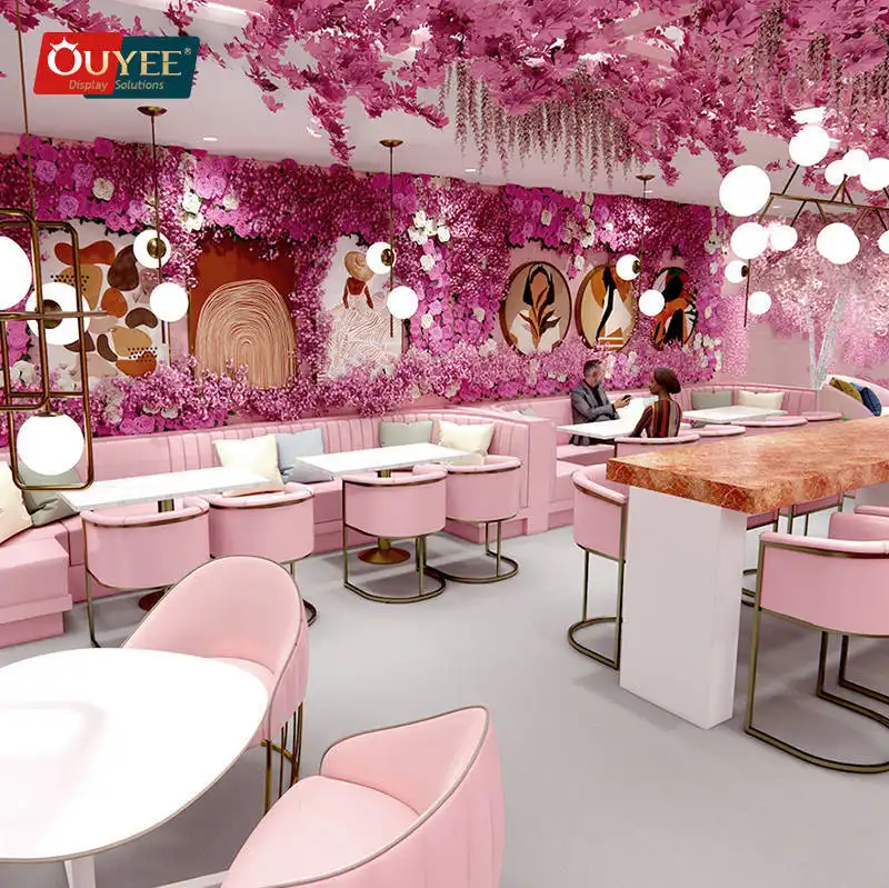 Mobiletto in legno per bancone di bar e caffetteria, con vetro rosa. 1