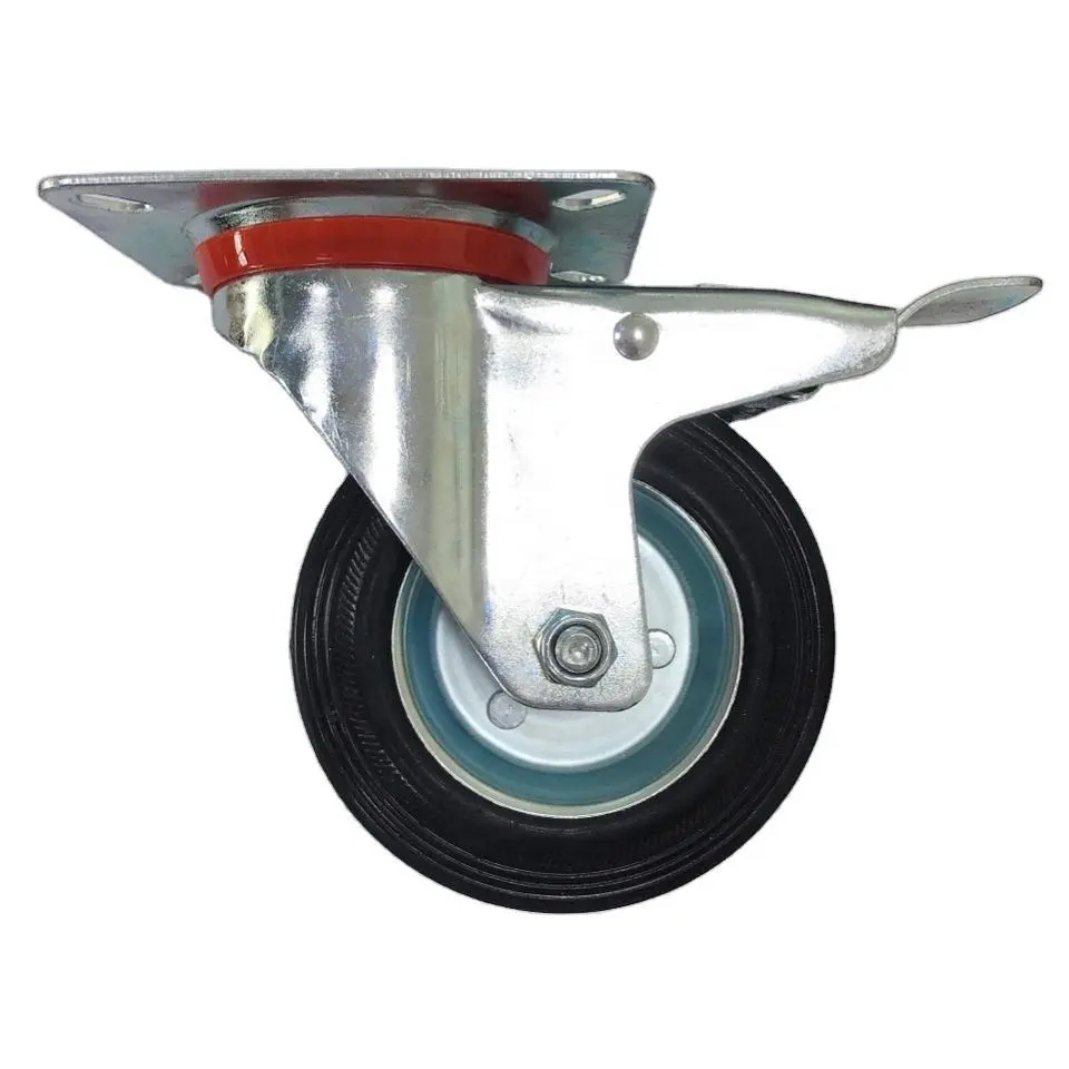 100mm 4 Inch Industrial Cast Iron Core Rubber Universal With Locking Caster Wheel For Hand Cart 1