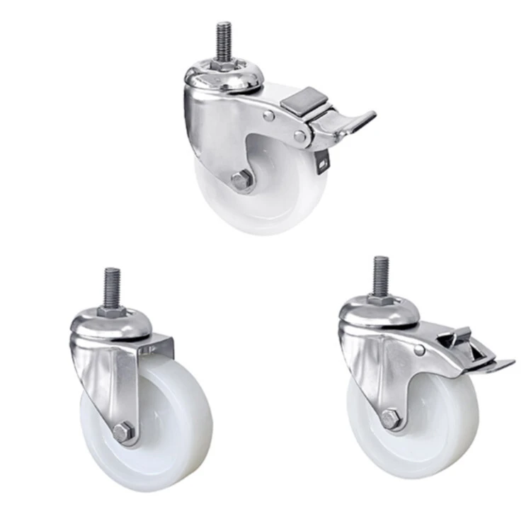 Thread Stem Hand Cart Swivel Casters 3 4 5 Inch 304 Stainless Steel White Pa Nylon Caster Wheel 1