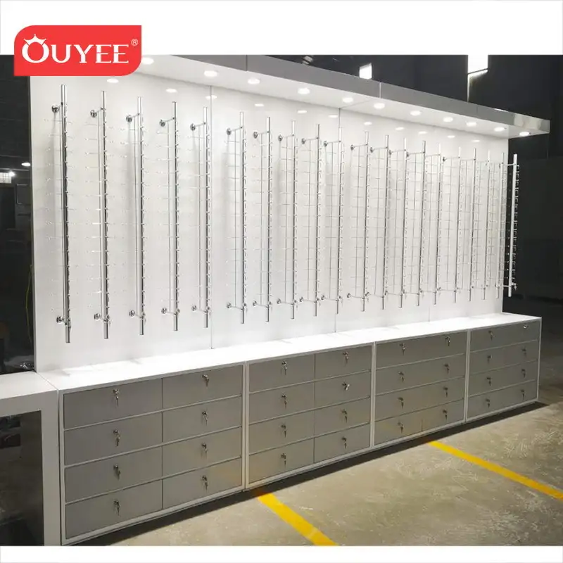 رف عرض نظارات مزود بقضبان زجاجية لأثاث محلات البصريات 1