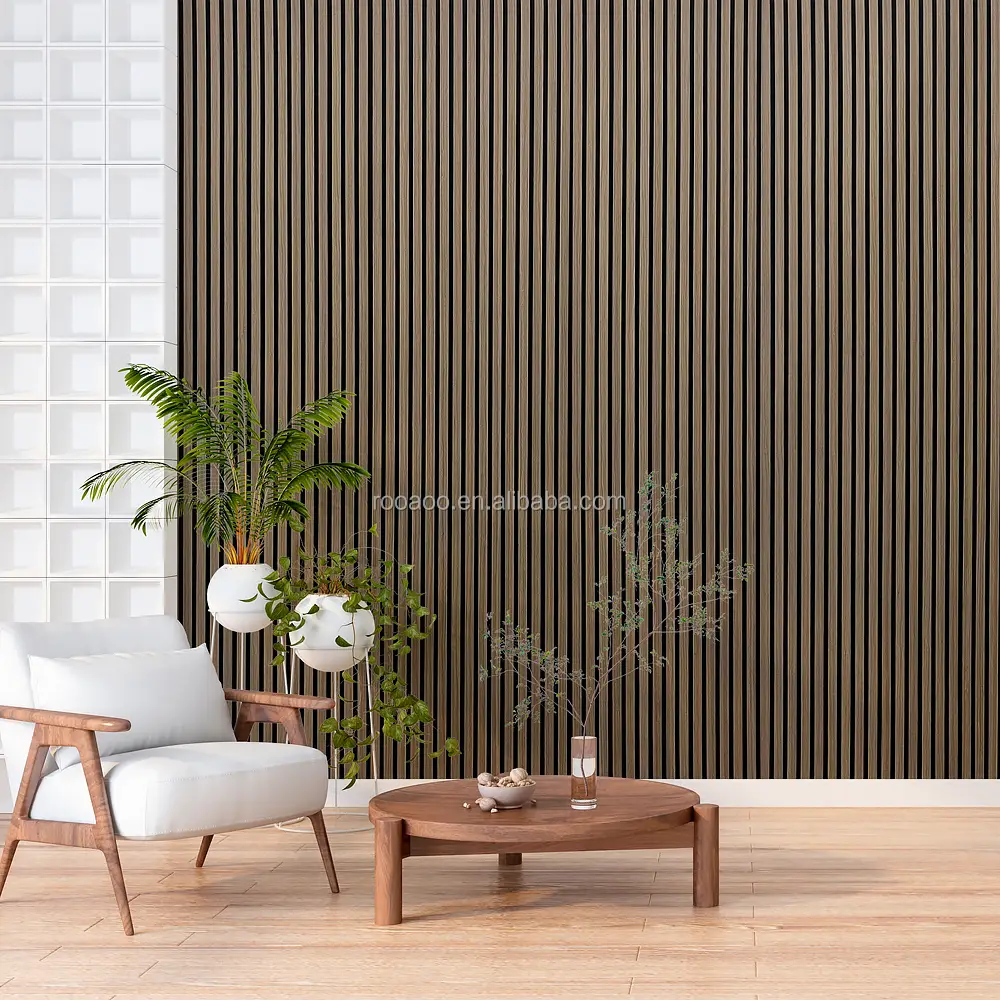 Walnut Acoustic Wooden Slat Panel for Office Wall and Ceiling, Eco-Friendly 1