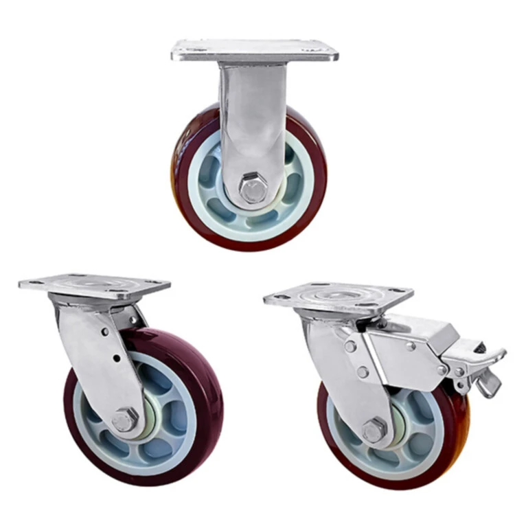 Heavy Duty 4'' 5'' 6'' 8'' Anti-rust Stainless Steel 304 Swivel Plate Pu Caster 1