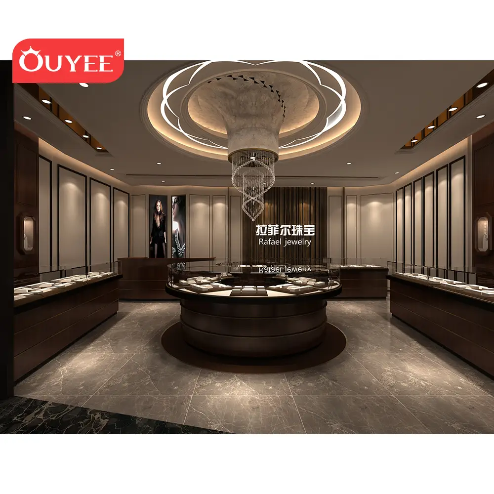 واجهة عرض متجر مجوهرات من الخشب والزجاج 1