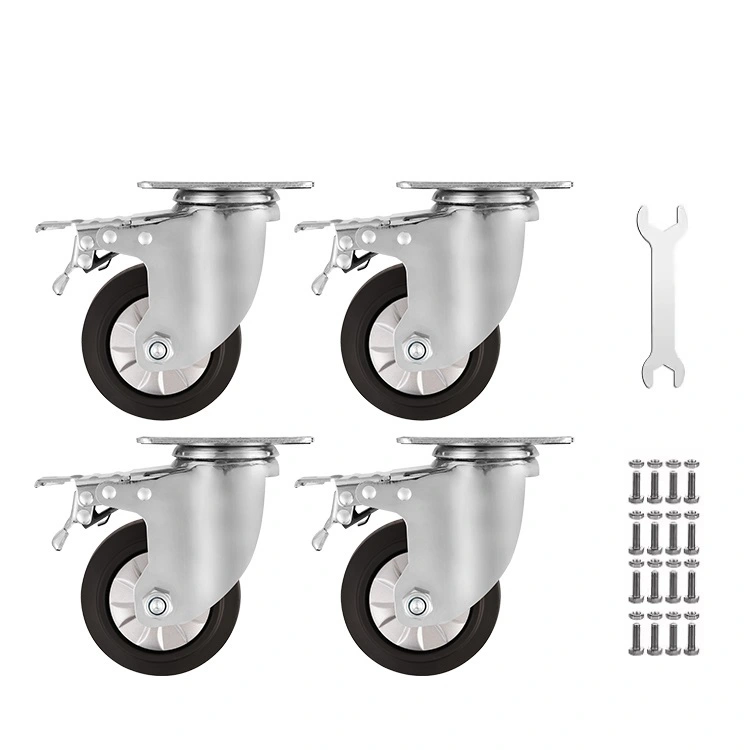 Mid Heavy Duty Plate Caster Wheels 4 Thermoplastic Rubber Double Ball Bearing Easily Lock Or Unlock Swivel Dual Locking Casters 1