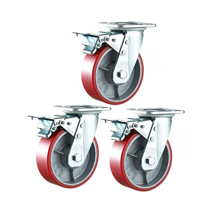 Heavy Duty 4\ 5\ 6\ 8\ Industrial Casters Red Pu Cart Caster Wheel Manufacturer Of Industrial Trolley Cart Castor Wheels 1