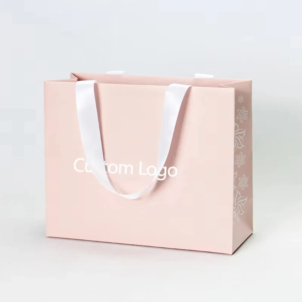 Custom Birthday Wedding Valentine Party Handle Paper Bag Luxury Personalized Shopping Packing Pink Gift Bag 1