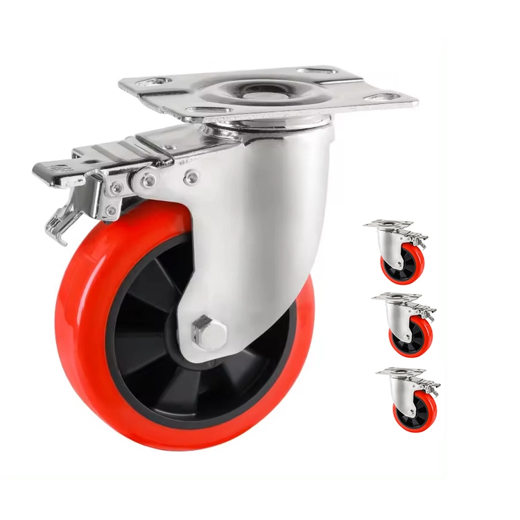 4 Inch Orange Red Industrial Top Plate Castor 100mm Rueda Giratoria Pvc Swivel Trolley Heavy Duty Caster Wheels 1