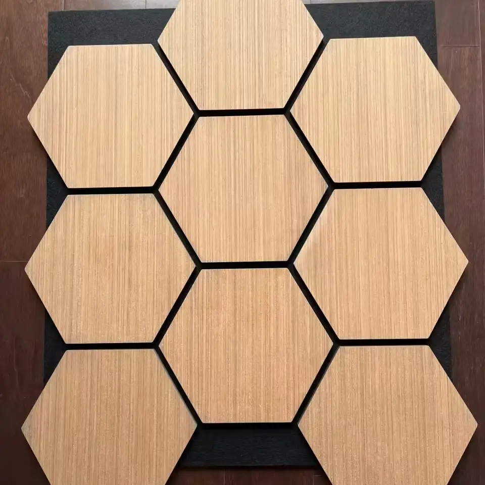 Hexagon Acoustic Panel with Wooden Slats, Premium Akustik & Polyester Fiber 1