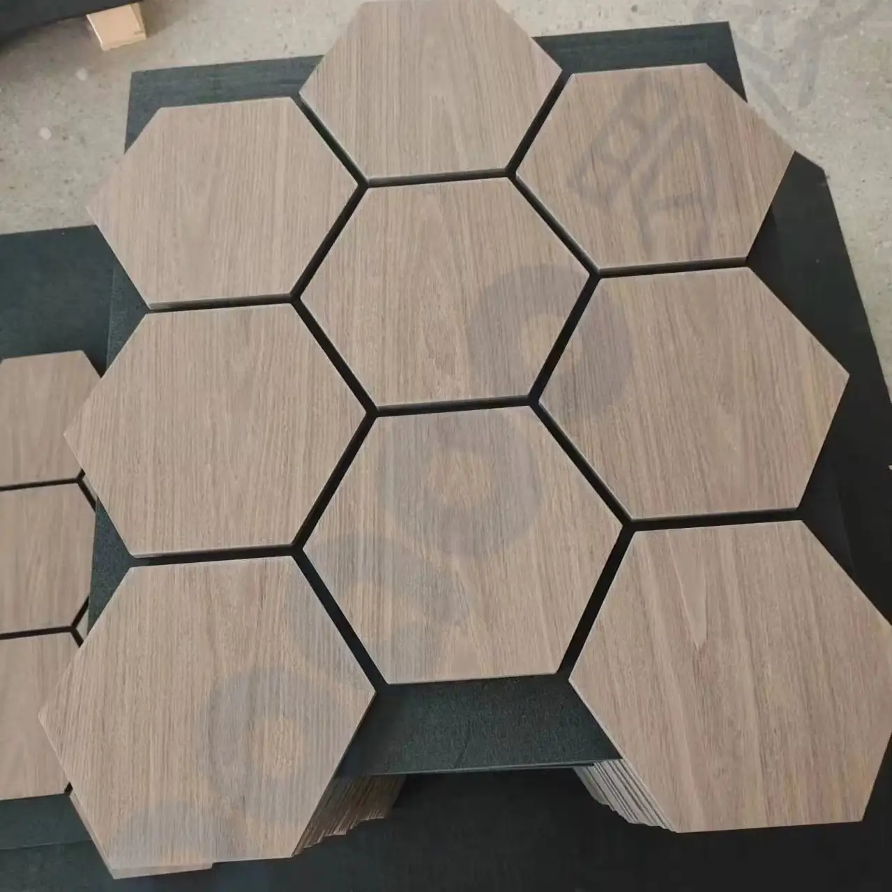 Hexagon Real Wood Veneer Acoustic Panels Sound Absorbing Soundproof Wall Decor 1