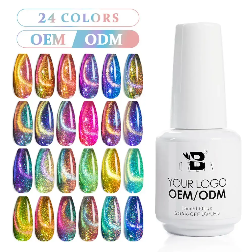 Esmalte de uñas en gel Bozlin 24 colores, 15 ml, efecto ojo de gato 9D, con purpurina, UV LED 1