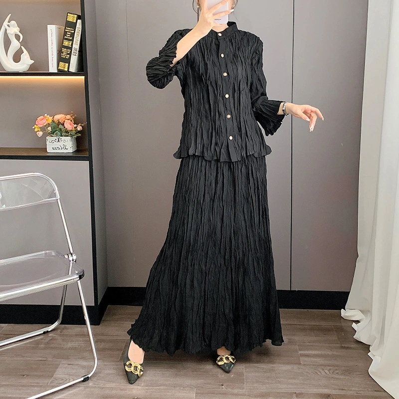 Miyake Pleated Two-piece Suit 2025 Summer New Style Feminine Temperament Casual Elegant Dress Two-piece Suit 1