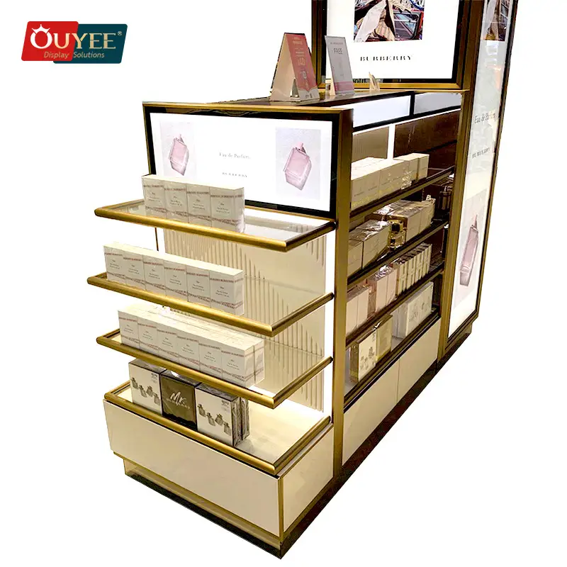 حامل عرض عطور من الأكريليك الأبيض - رف عرض عطور لأكشاك مراكز التسوق 1