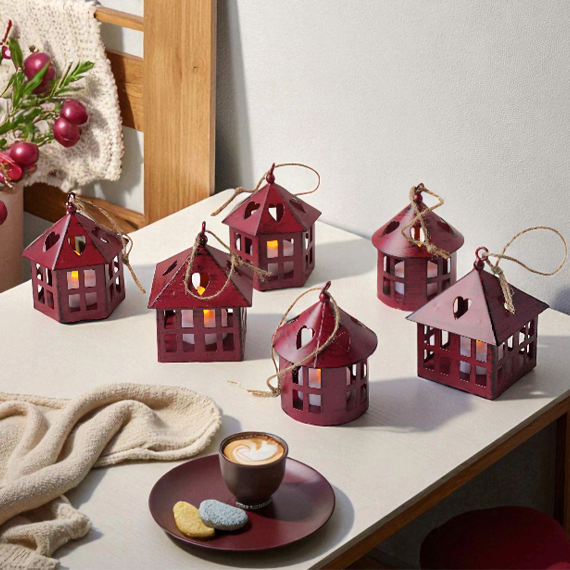 Christmas Decorative Holiday Lighting Tree Hanging Battery Mini Lantern Vintage House Shape Light With Rope For Gift 1