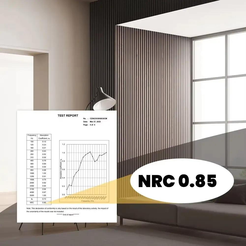 פאנל קיר אקוסטי אטום לרעש מעץ מלא בגודל 2400x600x21 מ"מ 1