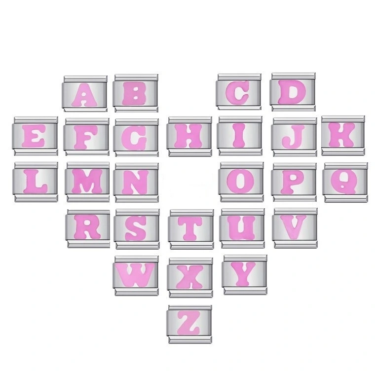 2024 Personalized Shining Classic Explosive Titanium Steel Pink Raised English Letter Diy Italian Module Bracelet 1