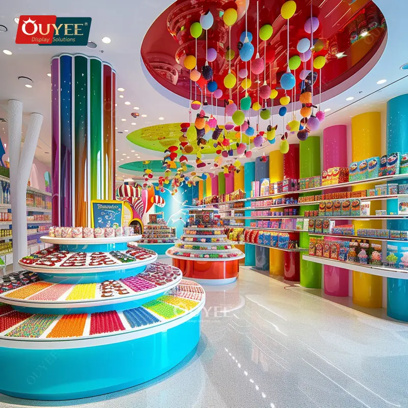 حامل عرض حلويات خشبي تجاري لجزيرة متجر حلويات 1