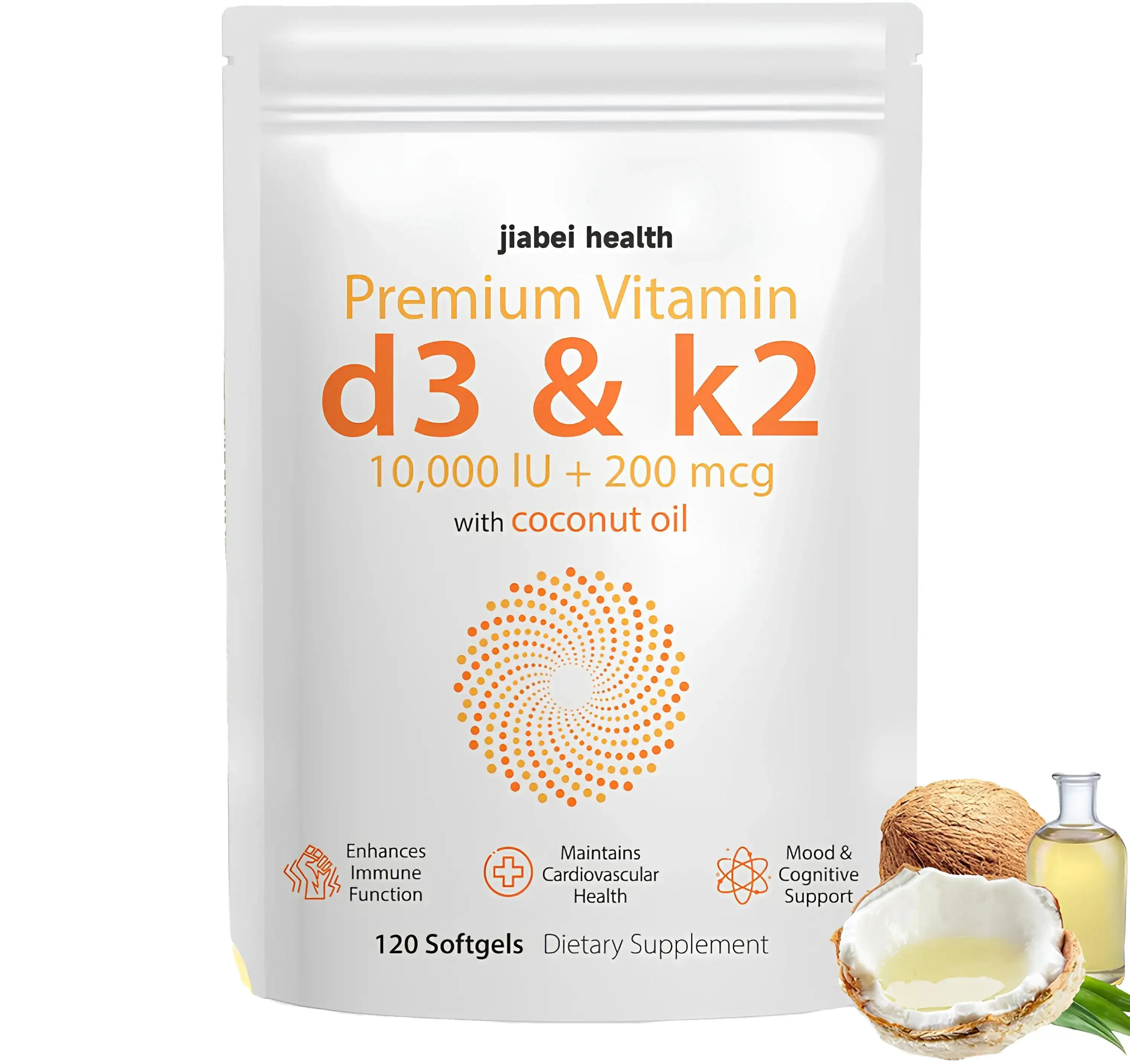 Vitamin D3 10000 IU + K2 MK-7 200mcg, 120 Softgels (VCO) 1